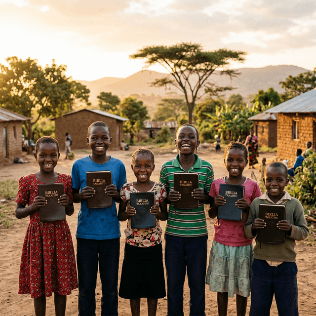 A warm, emotional image of diverse Kenyan children smiling joyfully
